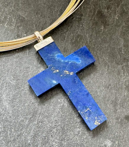 Preview: Lapislazuli Kreuz mit Silberkappe